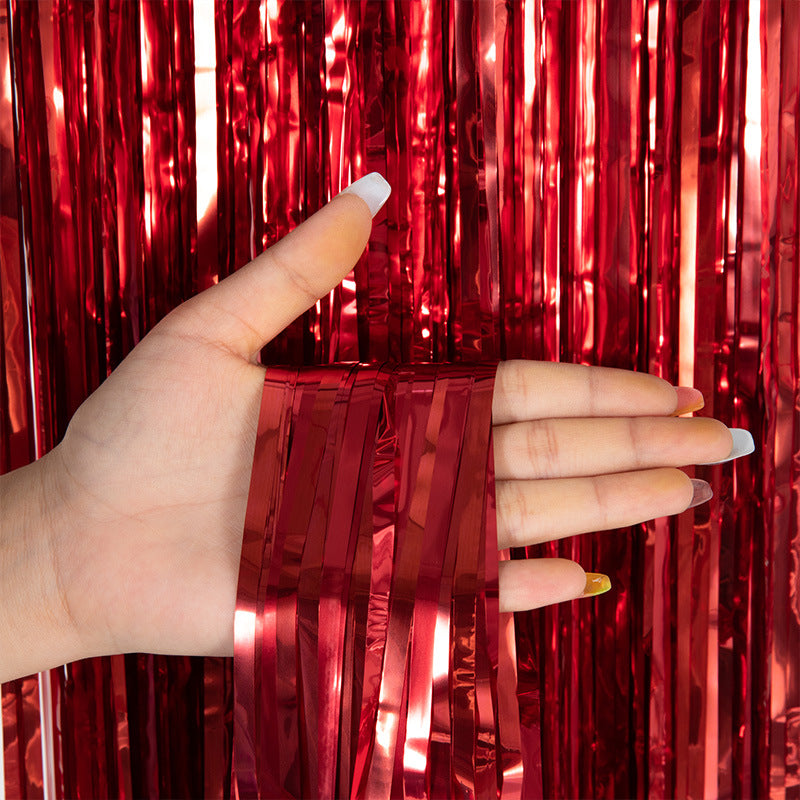 Metallic Tinsel Foil Fringe Doorway Curtain Party Backdrop 7ft Red