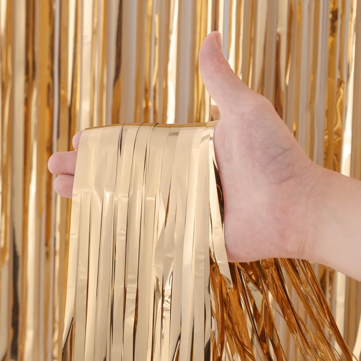Metallic Tinsel Foil Fringe Doorway Curtain Party Backdrop 7ft Champagne Gold