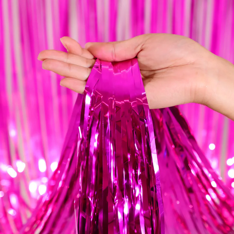 Metallic Tinsel Foil Fringe Doorway Curtain Party Backdrop 6ft Rose Red