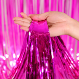 Metallic Tinsel Foil Fringe Doorway Curtain Party Backdrop 6ft Rose Red