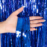 Metallic Tinsel Foil Fringe Doorway Curtain Party Backdrop 7ft Blue