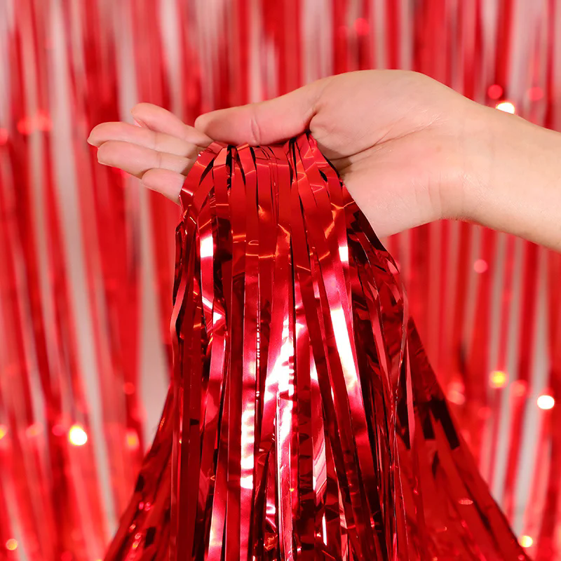 Metallic Tinsel Foil Fringe Doorway Curtain Party Backdrop 6ft Red