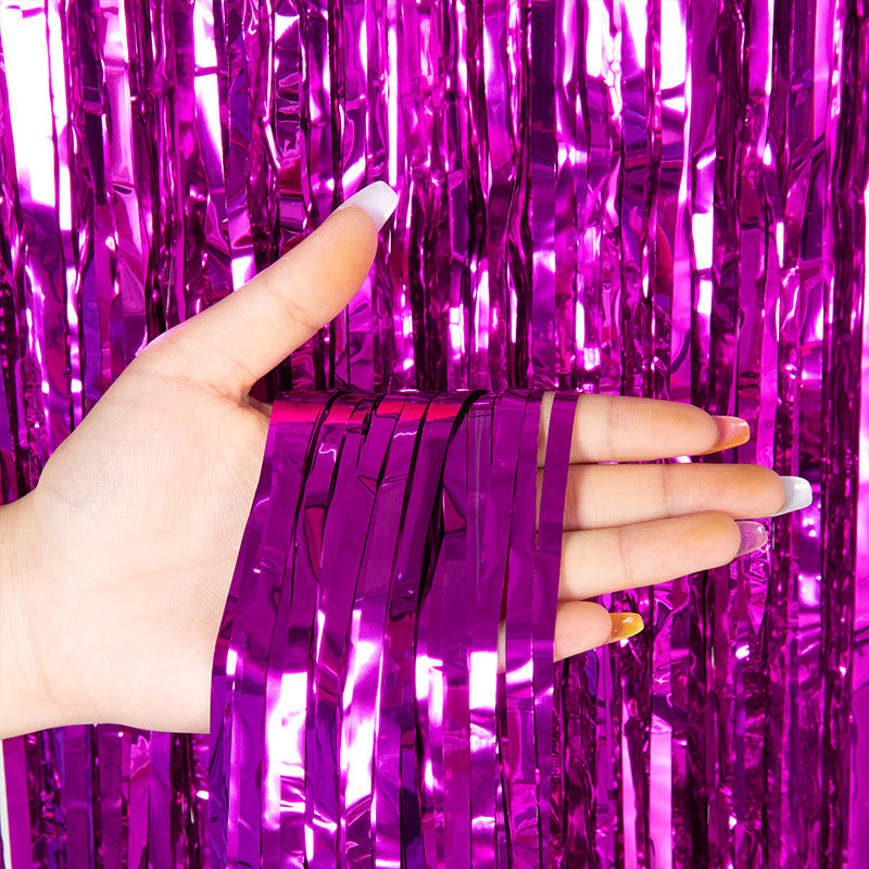 Metallic Tinsel Foil Fringe Doorway Curtain Party Backdrop 7ft Rose Red