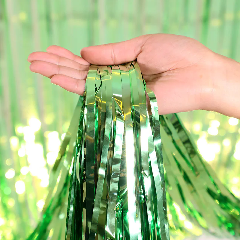 Metallic Tinsel Foil Fringe Doorway Curtain Party Backdrop 6ft Fruit Green