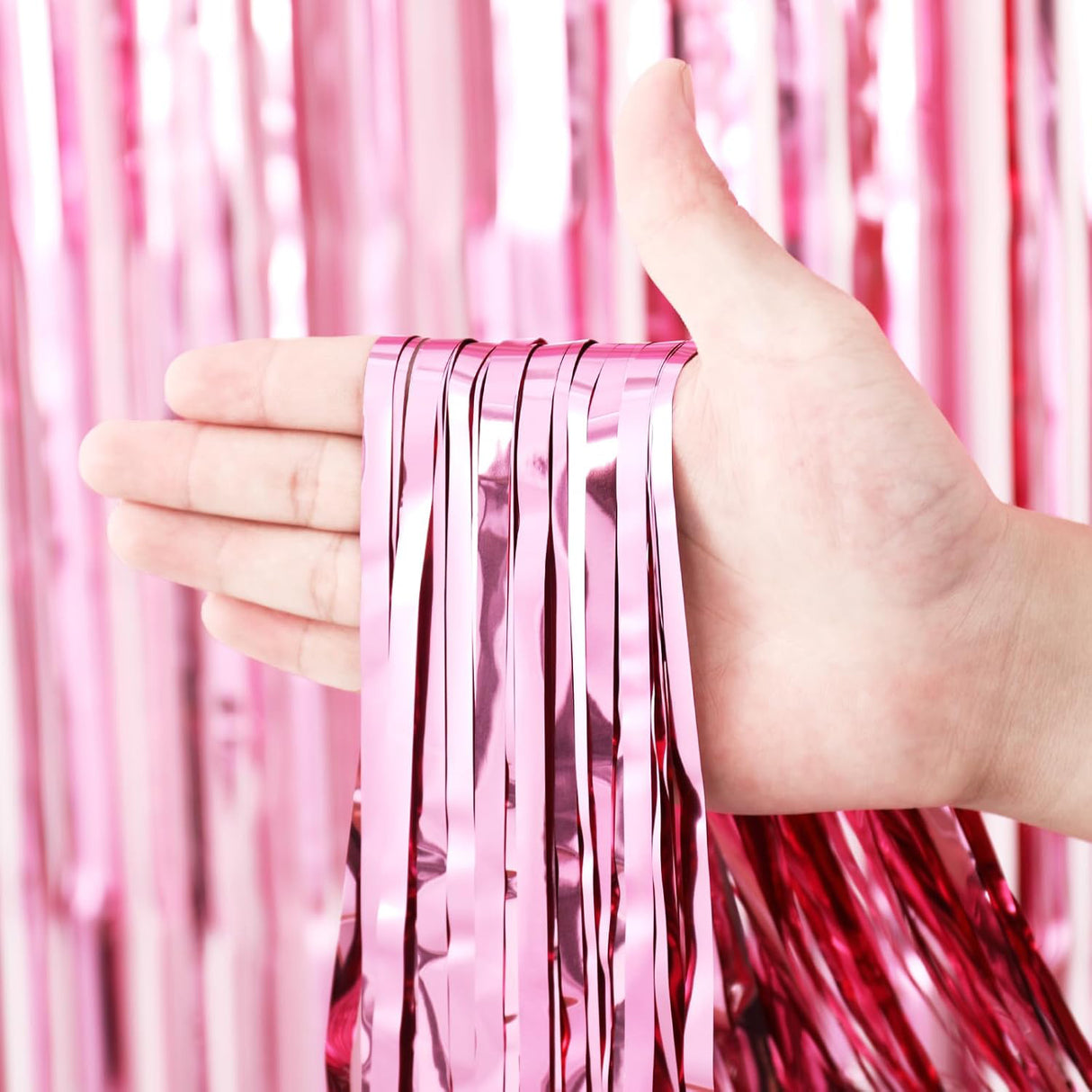 Metallic Tinsel Foil Fringe Doorway Curtain Party Backdrop 7ft Pink