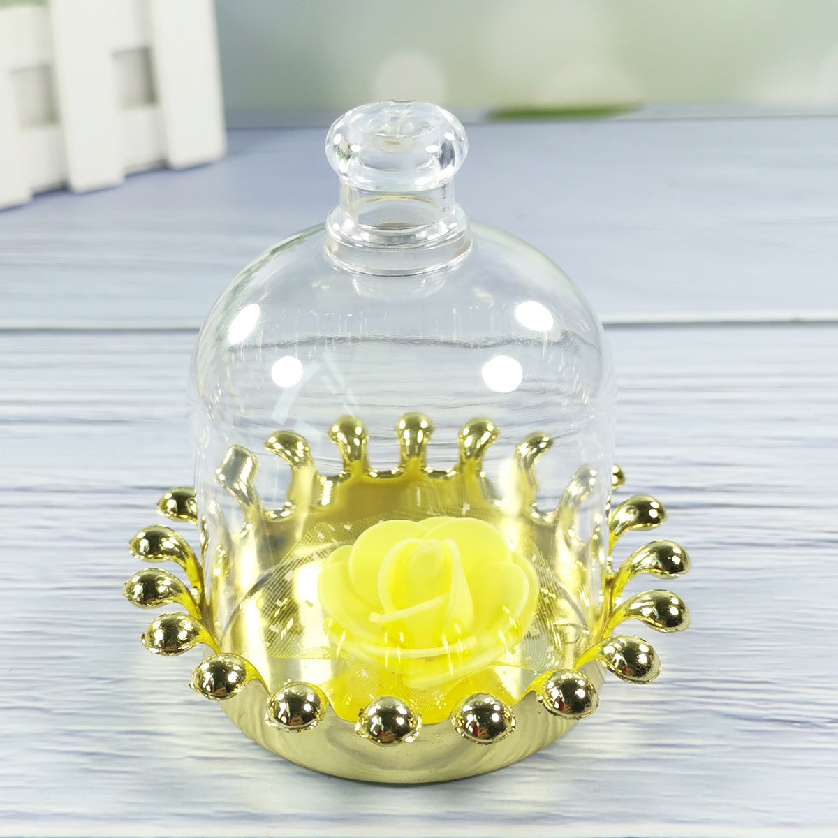 12 Pc Clear Mini Crown Jar Candy Container Gift Boxes 4" Gold