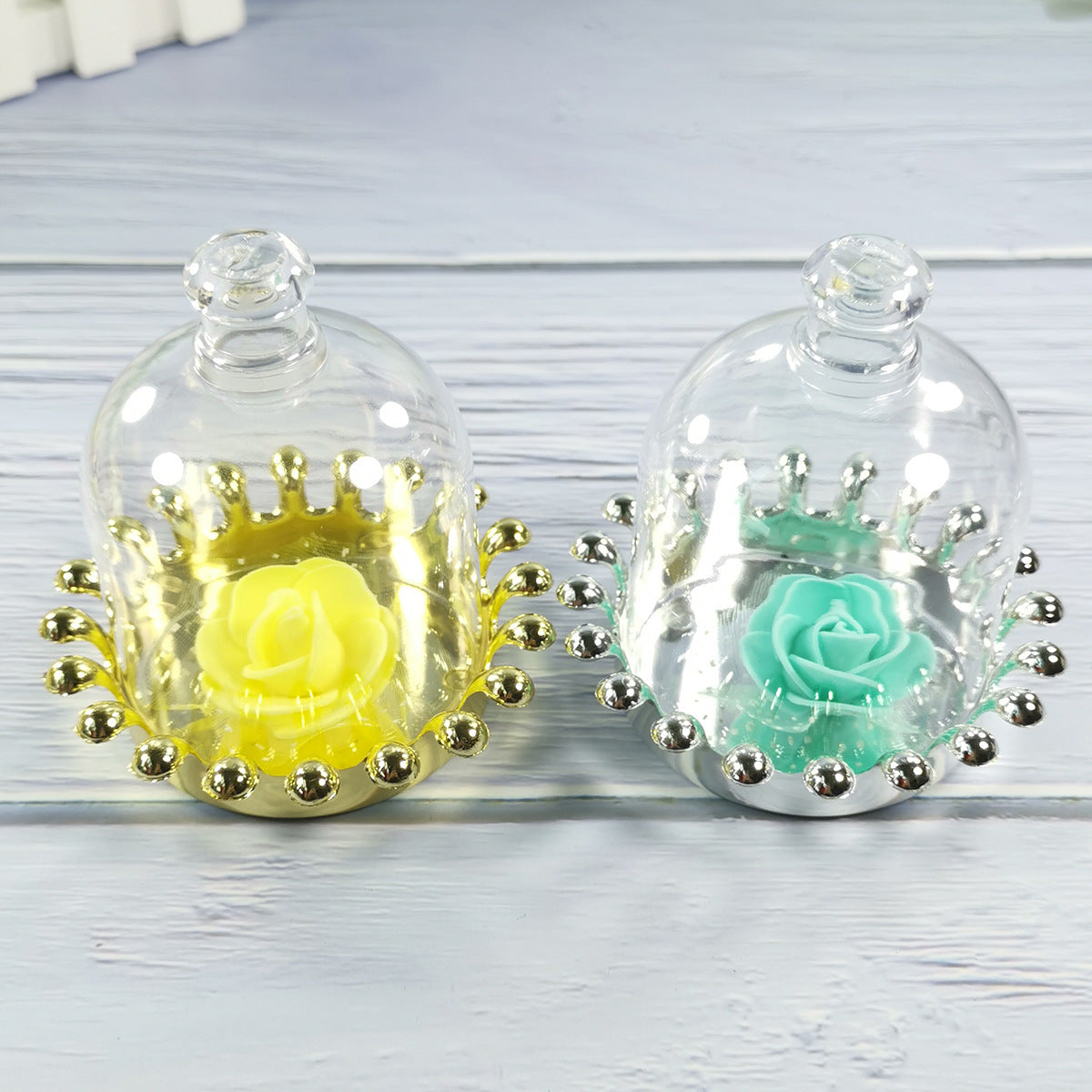 12 Pc Clear Mini Crown Jar Candy Container Gift Boxes 4" Gold