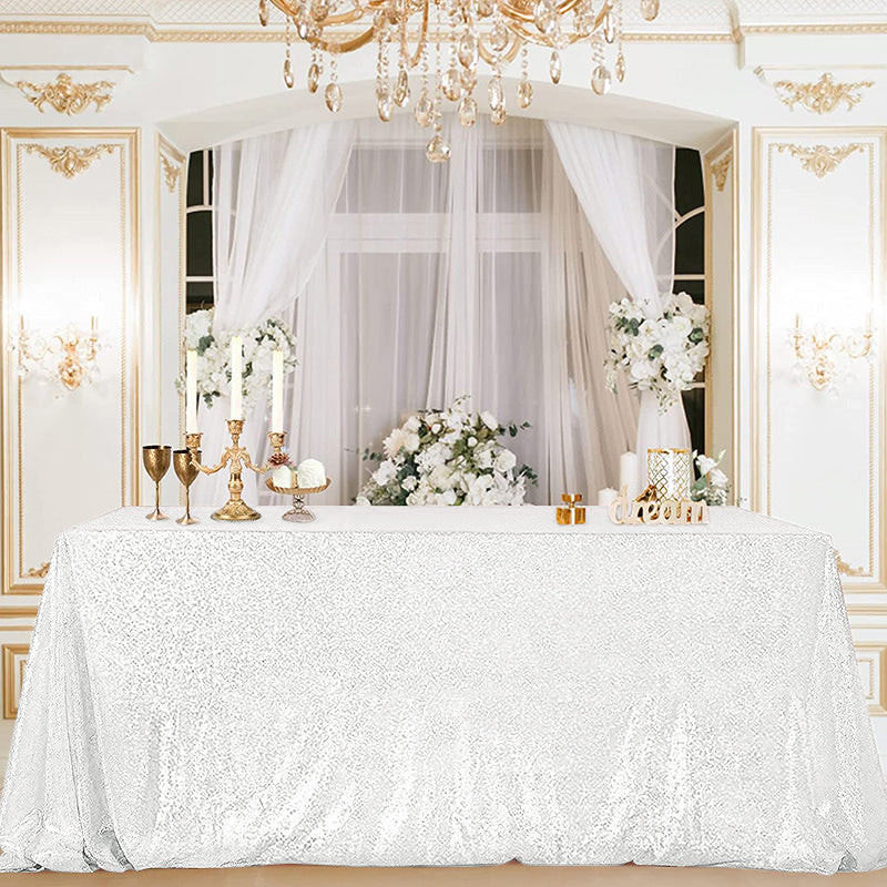 Mini Sequin Rectangle Tablecloth White