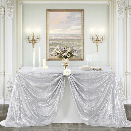 Mini Sequin Rectangle Tablecloth Silver
