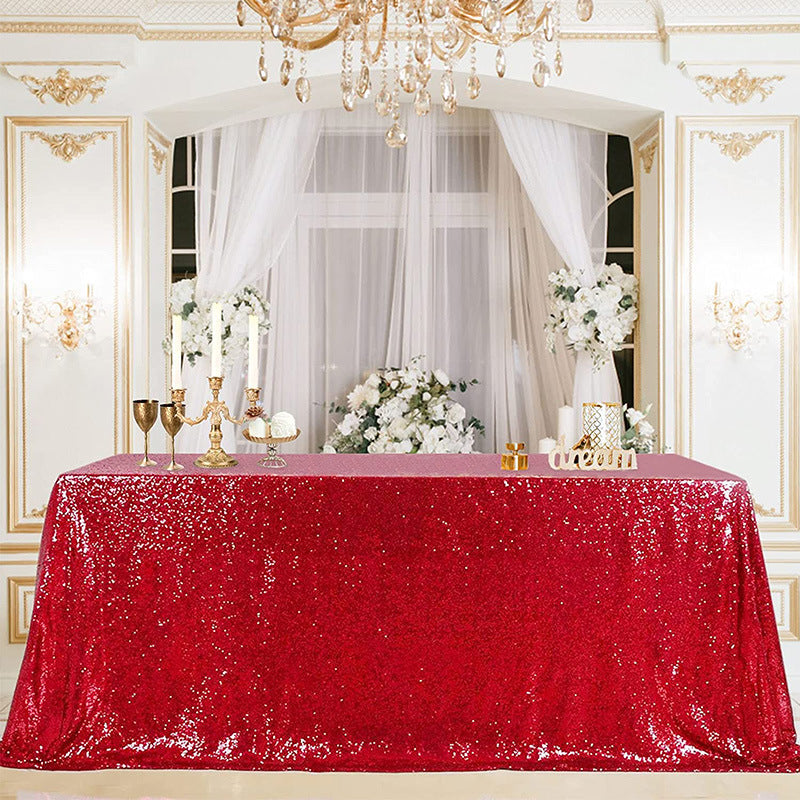 Mini Sequin Rectangle Tablecloth Red