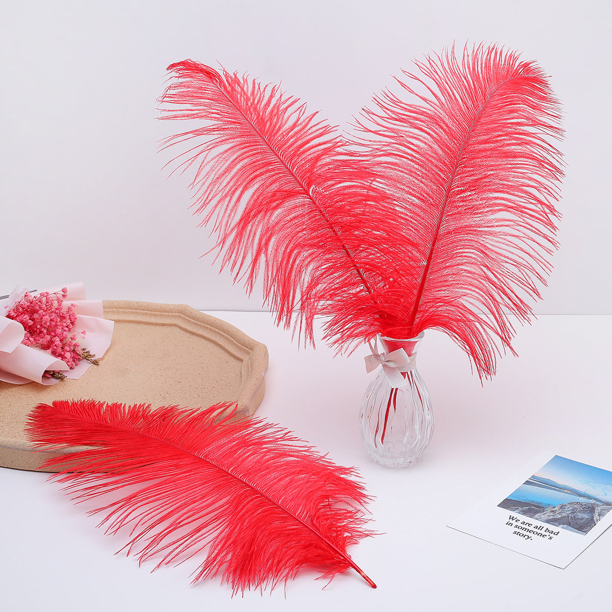 12 Pc Natural Plume Real Ostrich Feathers, DIY Centerpiece Fillers 24"-26" Red