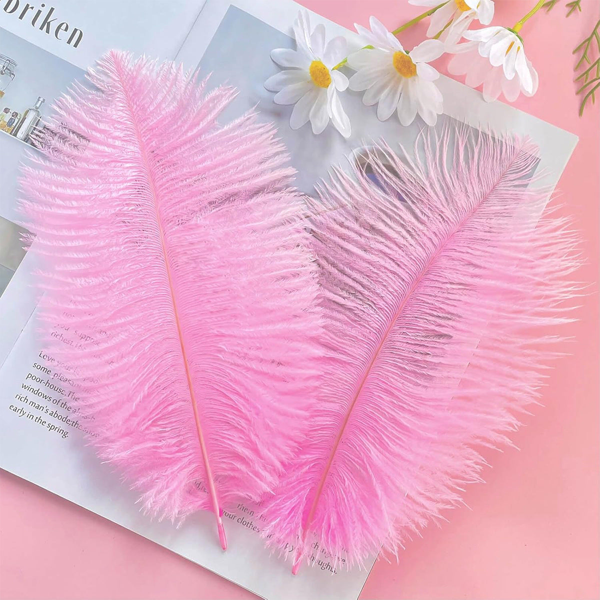 12 Pc Natural Plume Real Ostrich Feathers, DIY Centerpiece Fillers 13"-15" Pink