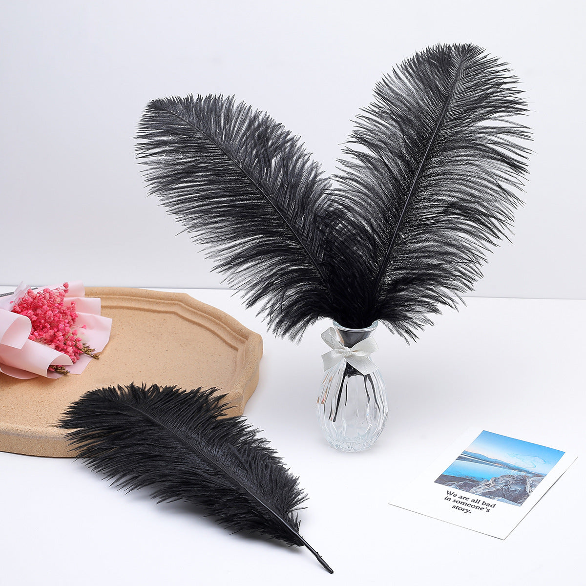 12 Pc Natural Plume Real Ostrich Feathers, DIY Centerpiece Fillers 24"-26" Black