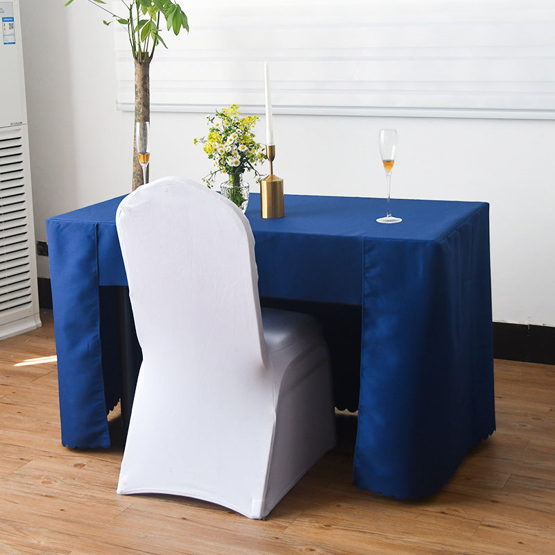 Open Back Fitted Polyester Rectangle Tablecloth 72"x30" Navy Blue