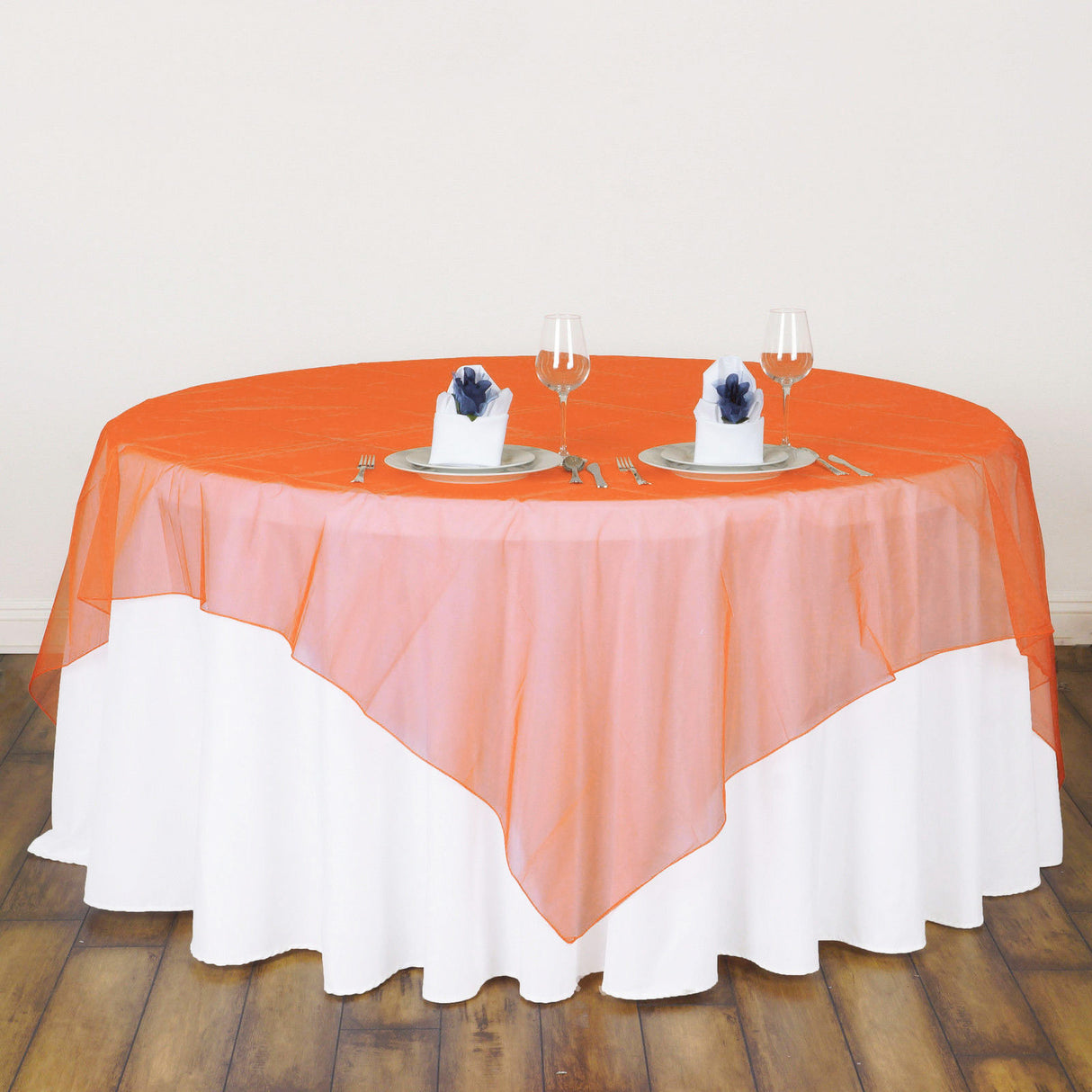Organza Table Overlay 72"x72" Coral Orange