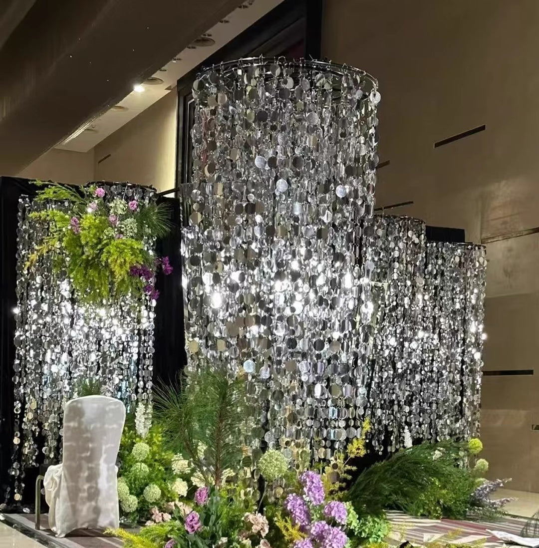 20pcs PVC Small Round Sequin Door Curtain Decoration 3ft Silver