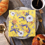 20 Pcs Paper Beverage Napkins 2 Ply Bright Yellow with Blooming Flowers Design 6.5"x6.5"