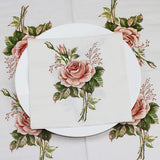 20 Pcs Paper Beverage Napkins 2 Ply Pink/Ivory with Vintage Rose Design 6.5"x6.5"