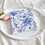 20 Pcs Paper Beverage Napkins 2 Ply White/Blue with French Toile Print 6.5"x6.5"