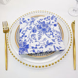 20 Pcs Paper Beverage Napkins 2 Ply White/Blue with French Toile Print 6.5"x6.5"