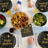 20 Pcs Paper Beverage Napkins 2 Ply Black/Gold with Happy Birthday Foil Print 6.5"x6.5"