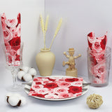 20 Pcs Paper Beverage Napkins 2 Ply Red/Pink with Floral Design 6.5"x6.5"