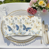 20 Pcs Paper Beverage Napkins 2 Ply Ivory with Field Herbs and Butterfly Print 6.5"x6.5"