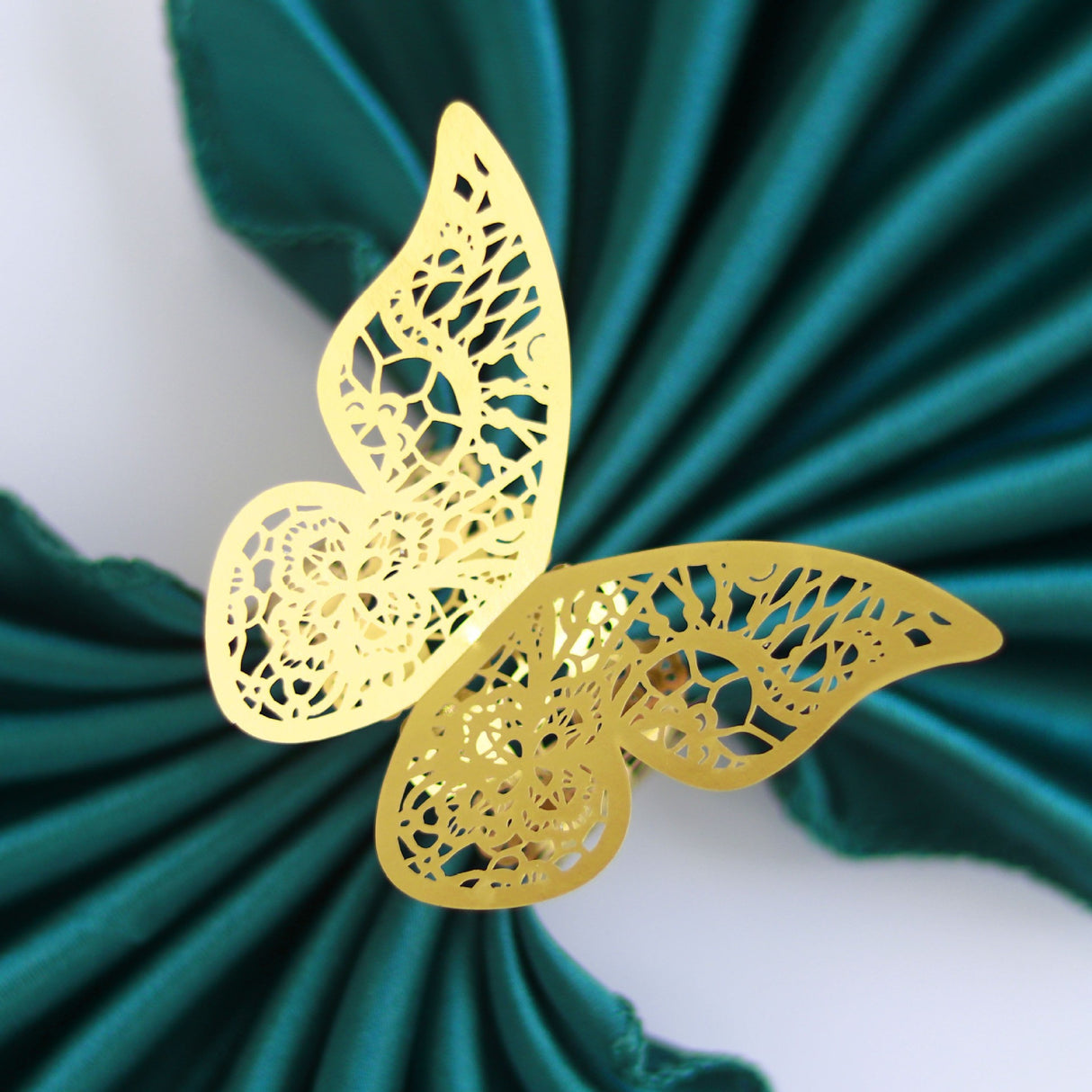 50 Pc Paper Napkin Rings Shimmery Butterfly Laser Cut Mirror Gold
