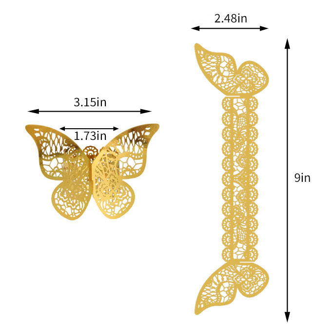 50 Pc Paper Napkin Rings Shimmery Butterfly Laser Cut Mirror Yellow Green