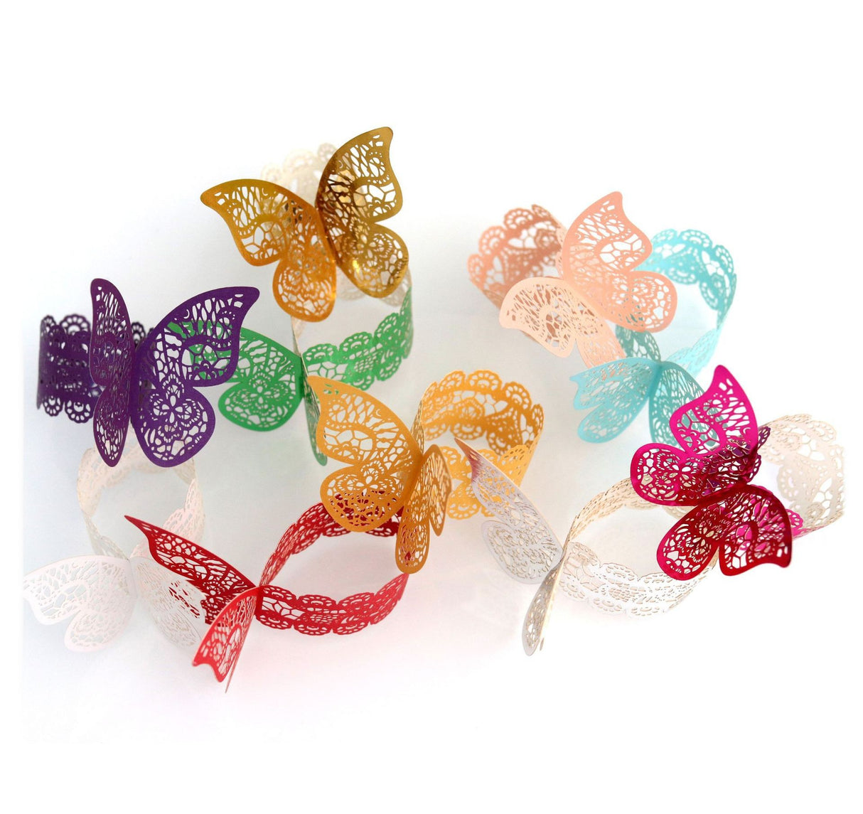 50 Pc Paper Napkin Rings Shimmery Butterfly Laser Cut Mirror Yellow Green
