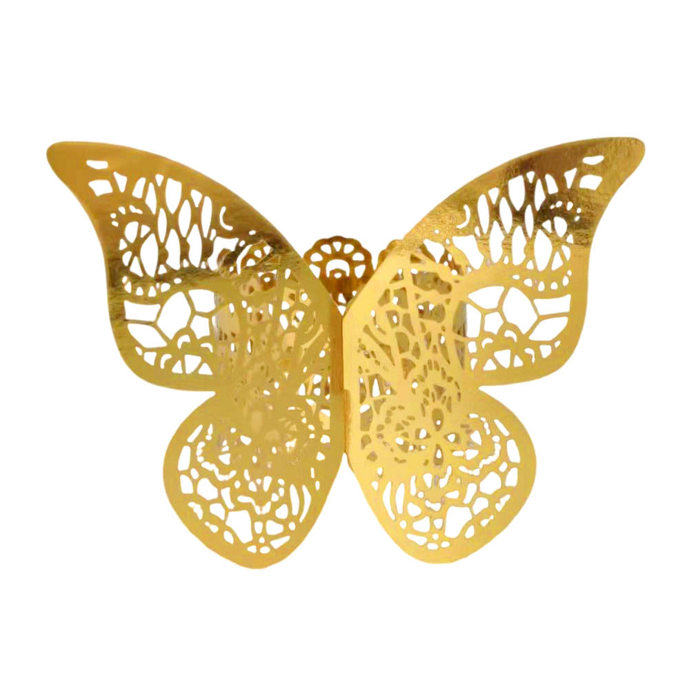 50 Pc Paper Napkin Rings Shimmery Butterfly Laser Cut Mirror Gold