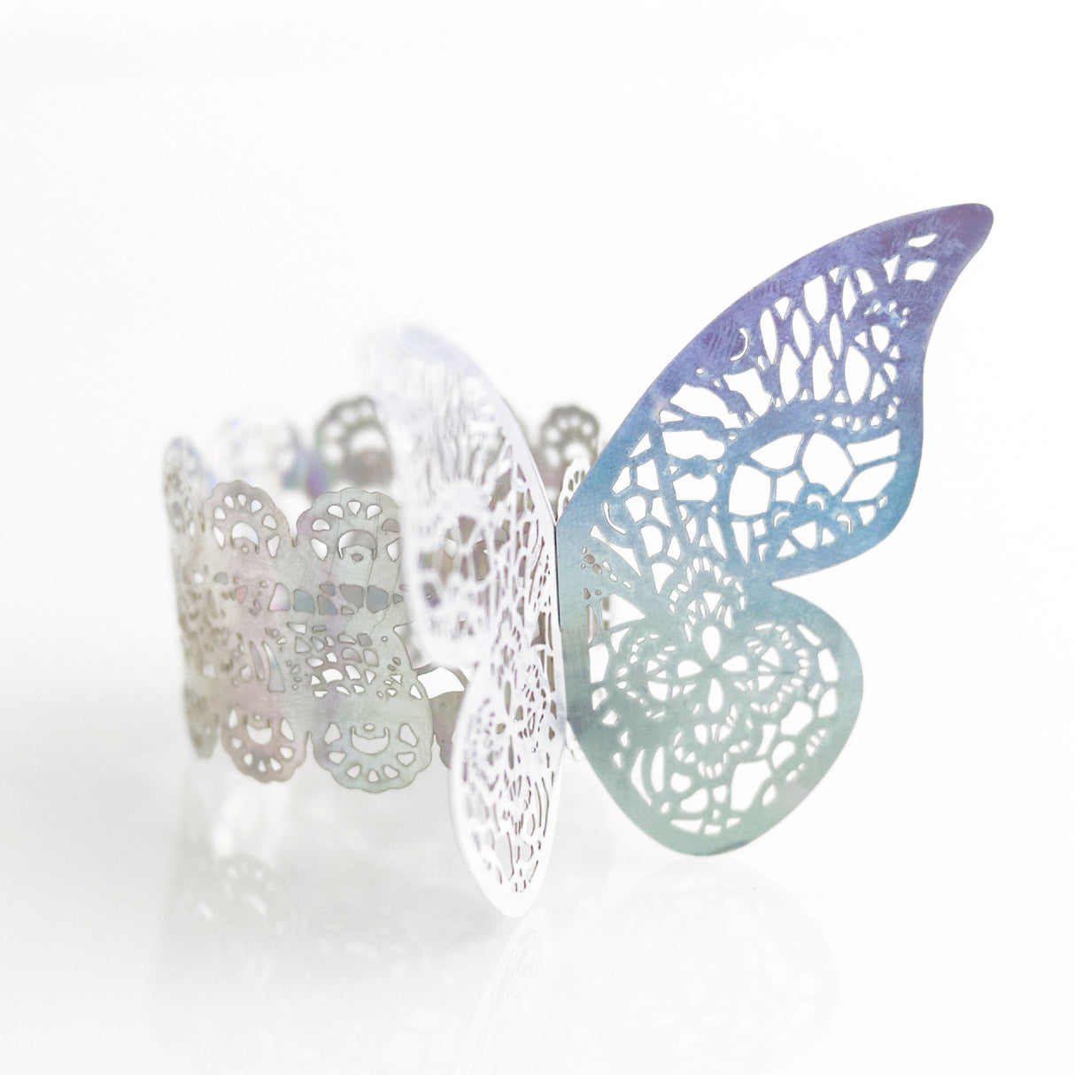 50 Pc Paper Napkin Rings Shimmery Butterfly Laser Cut Mirror Color