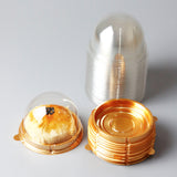 50 Pc Round Dome Design Plastic Cupcake Favor Containers 3" Gold and Clear