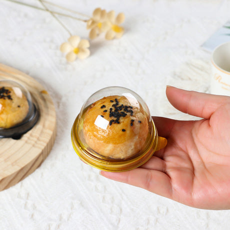 50 Pc Round Dome Design Plastic Cupcake Favor Containers 3" Gold and Clear