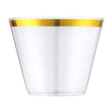 25 Pcs Plastic Party Cups 9oz Clear Crystal with Gold Rim