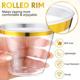 25 Pcs Plastic Party Cups 9oz Clear Crystal with Silver Rim