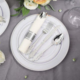 24 Pcs Plastic Silverware Set Metallic Silver in Baroque Style