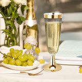 12 Pcs Plastic Champagne Flutes 5oz Clear with Gold Rim and Base