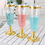 12 Pcs Plastic Champagne Flutes 5oz Clear with Gold Rim and Base
