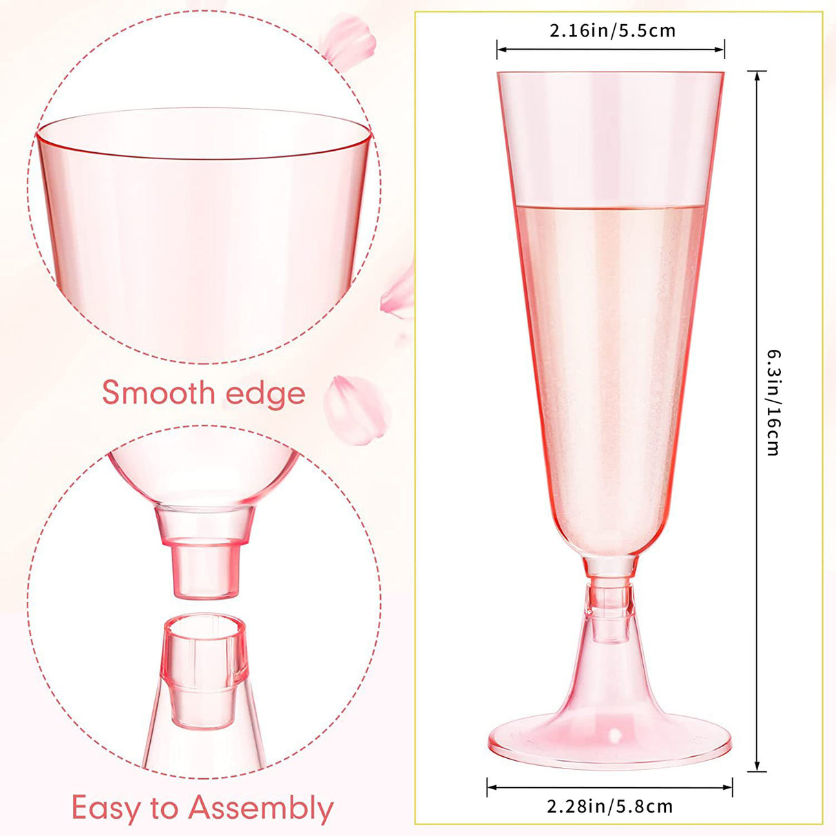 12 Pcs Plastic Champagne Glasses 5oz Transparent Pink