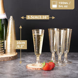 12 Pcs Plastic Champagne Glasses 5oz Gold Glittered Short Stem