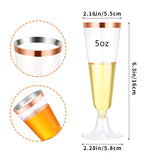 12 Pcs Plastic Champagne Flutes 5oz Clear with Rose Gold Rim