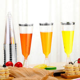 12 Pcs Plastic Champagne Flutes 5oz Clear with Silver Rim