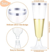 12 Pcs Plastic Champagne Flutes 5oz Clear with Silver Rim