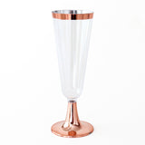 12 Pcs Plastic Champagne Flutes 5oz Clear with Rose Gold Rim and Base