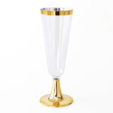 12 Pcs Plastic Champagne Flutes 5oz Clear with Gold Rim and Base