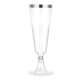 12 Pcs Plastic Champagne Flutes 5oz Clear with Silver Rim