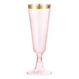 12 Pcs Plastic Champagne Glasses 5oz Transparent Pink with Rose Gold Rim