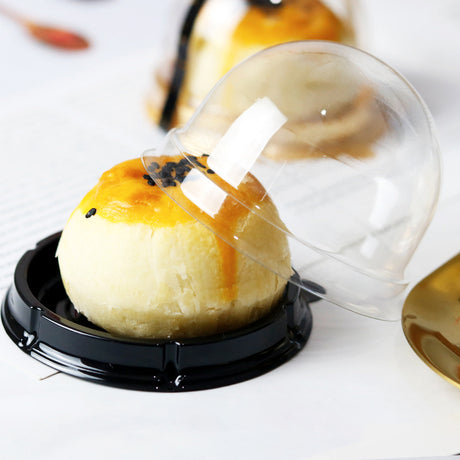 50 Pc Round Dome Design Plastic Cupcake Favor Containers 3" Black and Clear