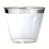 25 Pcs Plastic Party Cups 9oz Clear Crystal with Silver Rim